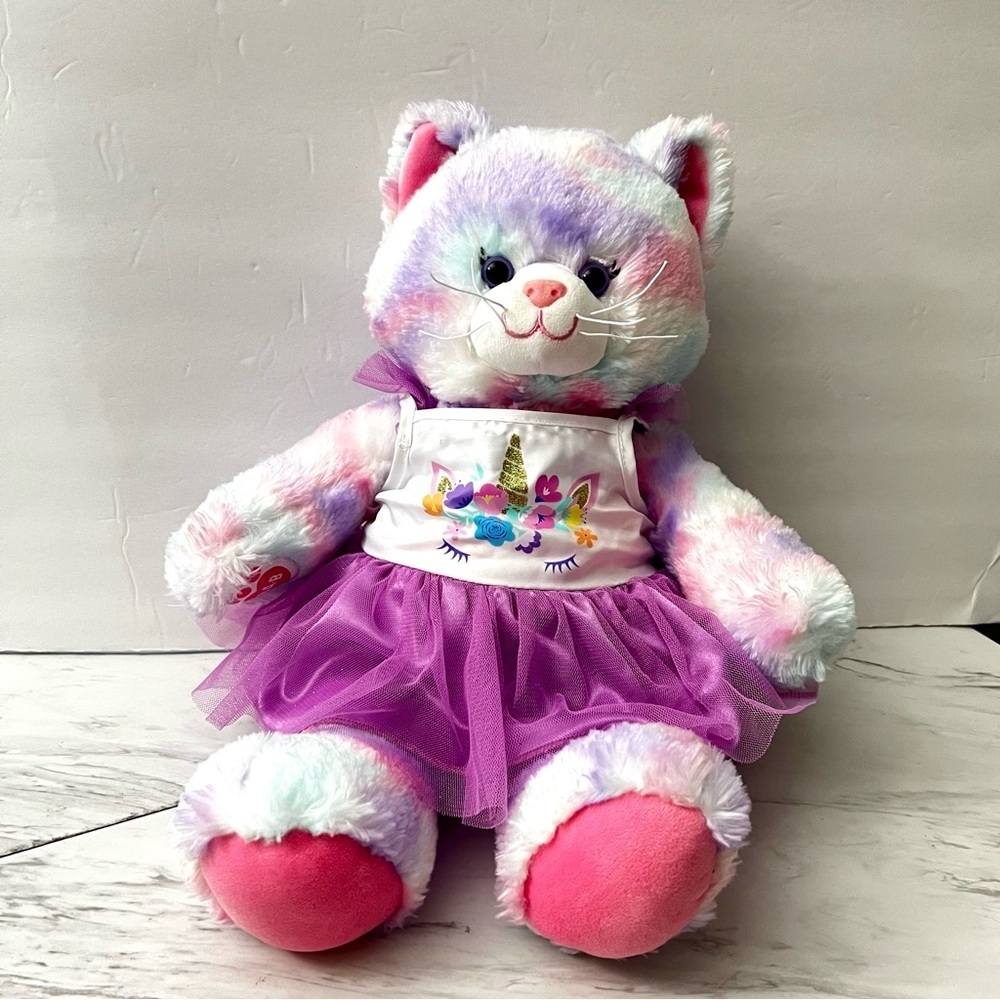 Build A Bear Workshop Pastel Swirl Kitty Cat BAB Plush Stuffed Animal Size 16"